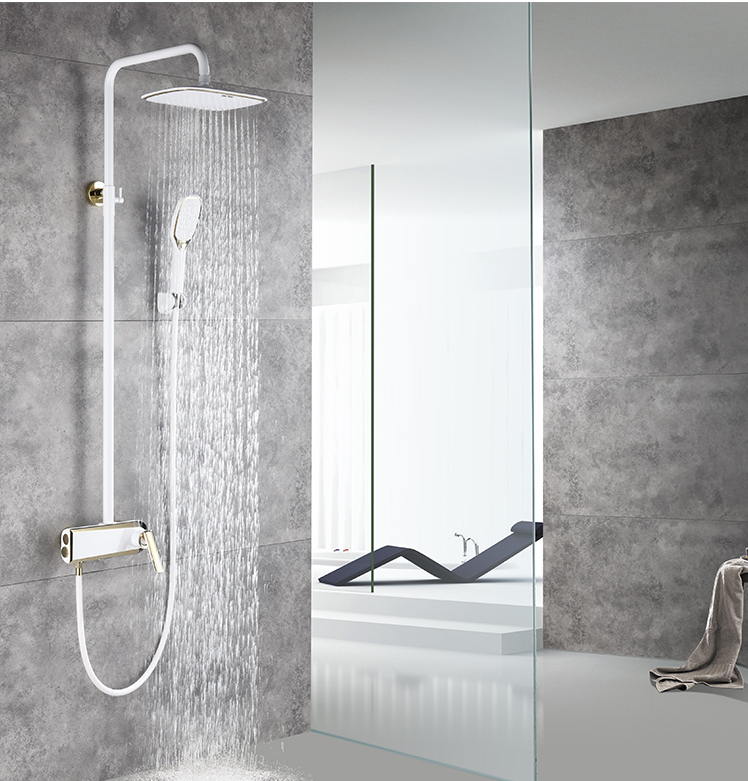 定制适用于白色淋浴花洒套装家用玫瑰金色简约浴室明装黑色欧式轻奢全