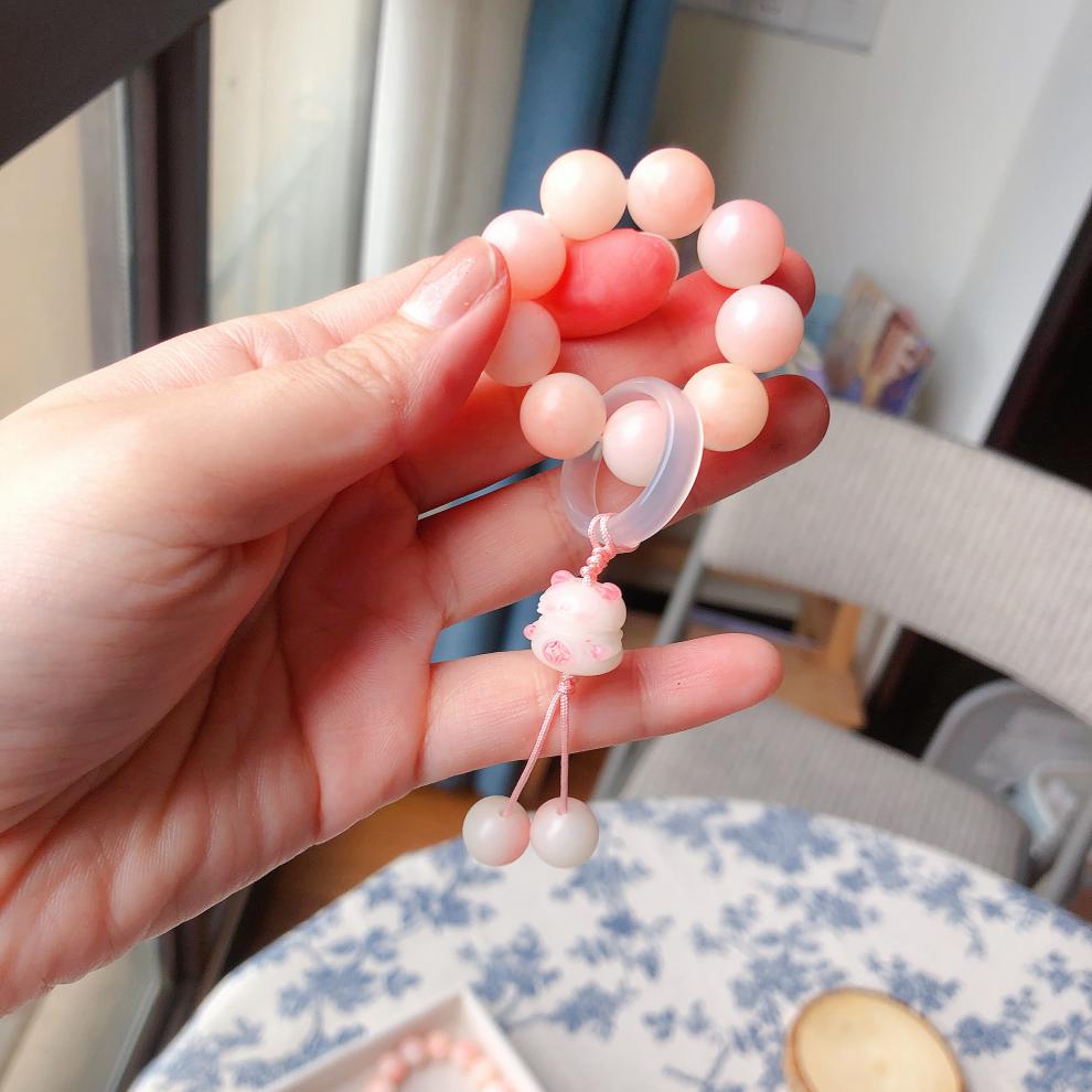 伊人意 夏日桃子跑环手捻 菩提子手串 粉色 玉髓 流苏送长辈妈妈老婆