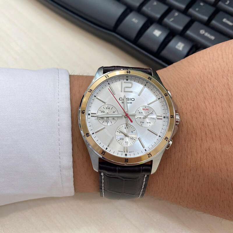 casio卡西欧 海外代购手表男防水三眼石英商务男表mtp-1374l-1a/1375d