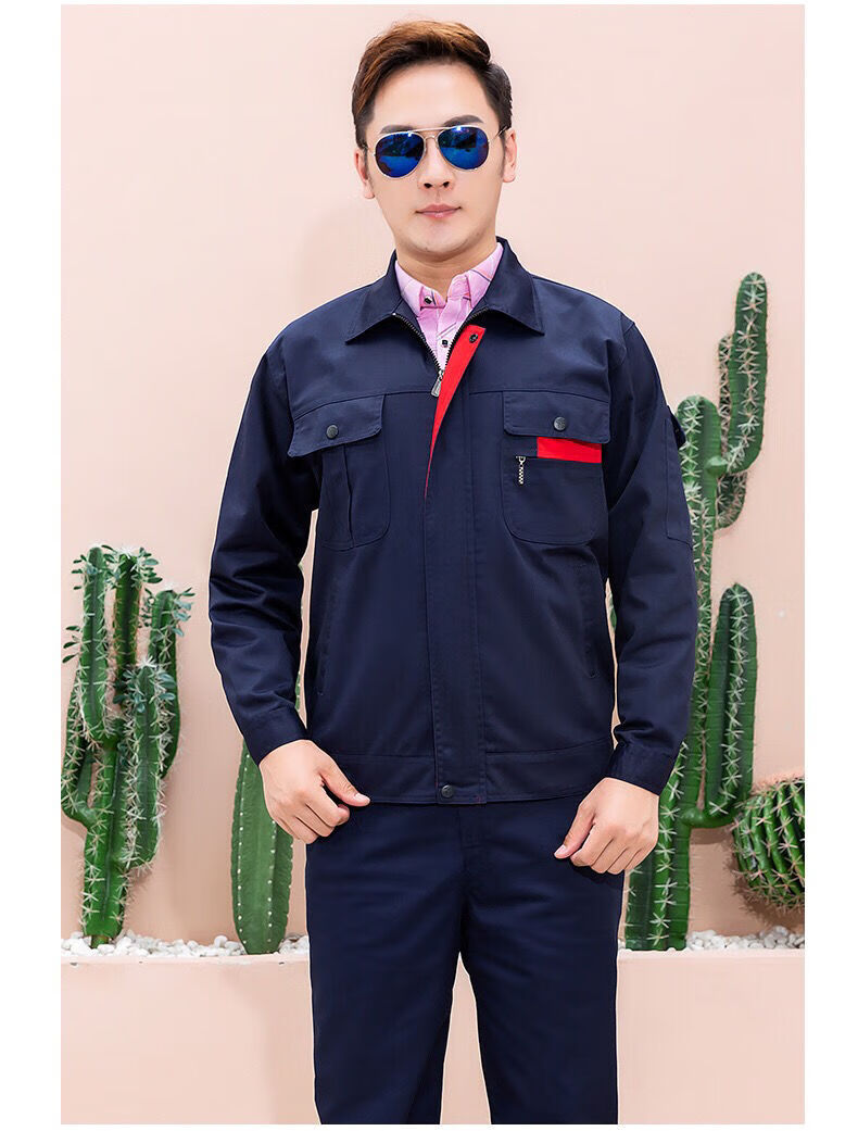 春秋工作服男高品质长袖工作服男套装耐磨耐穿春秋工装反光条短袖工厂
