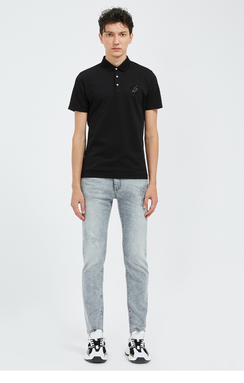 ferre费雷意大利男装商务休闲半袖男修身贴钻短袖t恤上衣 白色 48