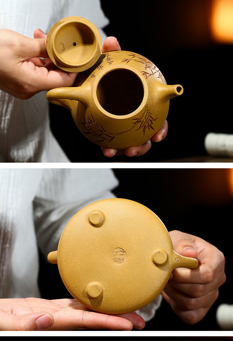 【官方旗舰】鑫祥势宸正宗宜兴紫砂壶黄金段泥刘思佳全纯手工刻绘子冶
