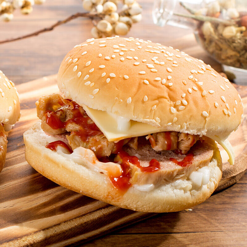 素汉堡素食素汉堡排仿荤食品斋菜夹心面包早餐汉堡10个素鸡肉10个汉堡