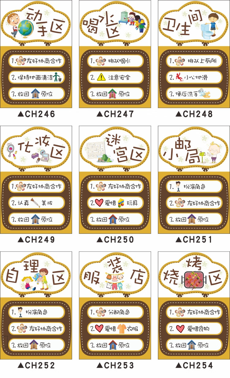 园区角牌区域规则儿童进区标识贴纸活动布置装饰墙贴ch216小超市中
