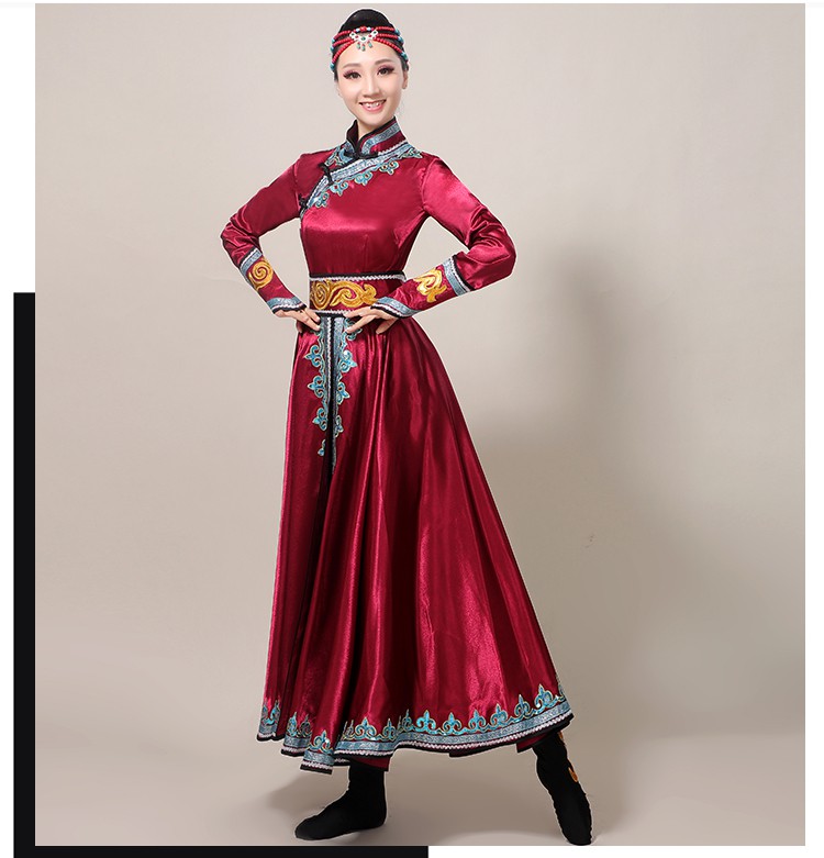 舒弗星蒙古族演出服女少数民族蒙古袍大摆裙现艺考连衣裙舞蹈表演服装