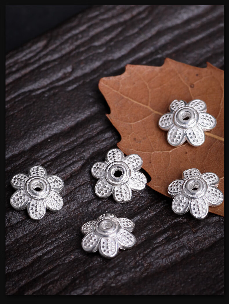 qs925银饰花托diy手工制作发饰发簪手链项链六瓣花帽配件底托材料 qc