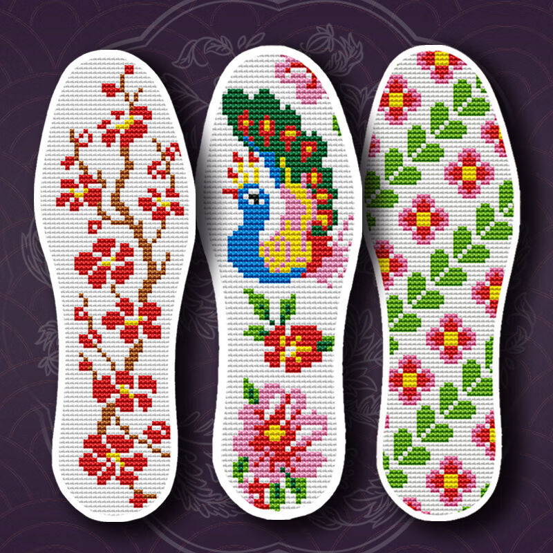 十字绣鞋垫2021年新款十字绣鞋垫带针线半成品自己绣加厚吸汗批发3双