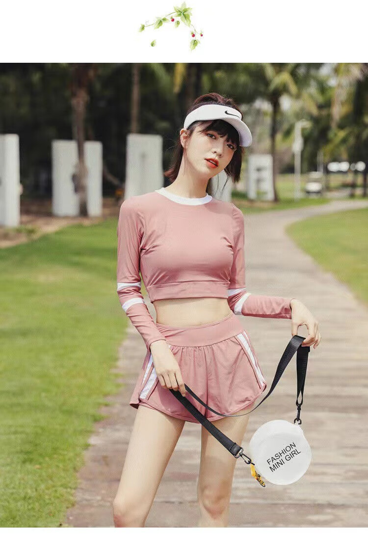 泳衣女大学生上课分体式两件套夏季长袖防晒保守运动风微胖女孩 6686