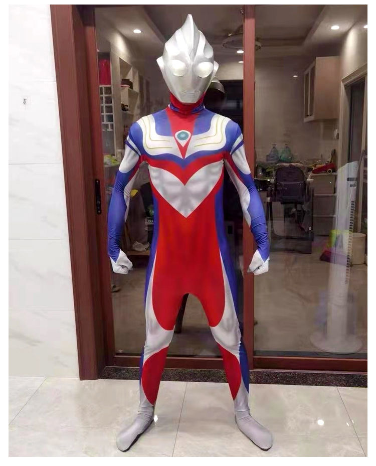 迪迦奥特曼皮衣圣诞节成人奥特曼衣服头盔头套cos迪迦发光男童连体