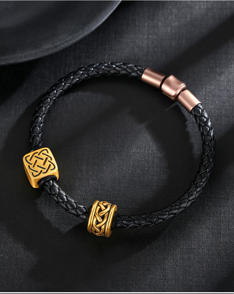 老凤凰999足金转运珠黄金手链男士路路通刺青金饰守护珠子散珠情侣款