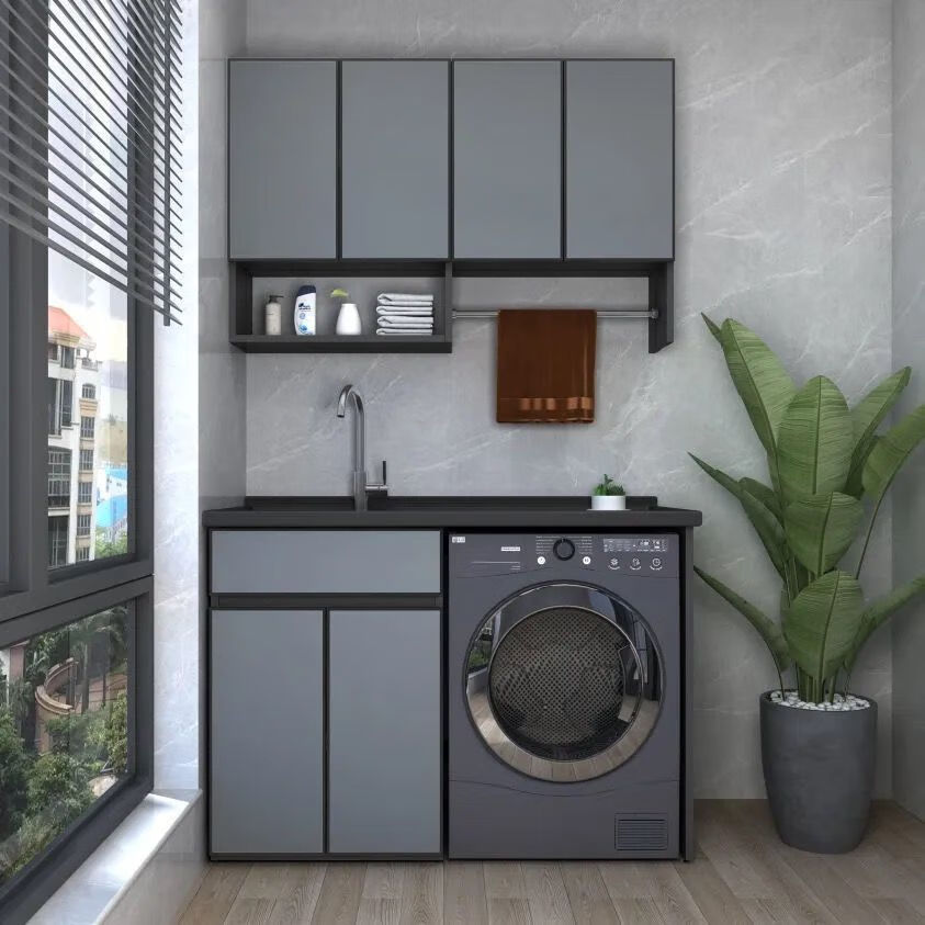 彬蔚*太空铝合金阳台吊柜挂墙式铝储物柜洗衣机壁柜厨房收纳柜定制