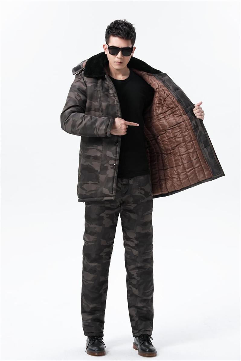 特加厚冷中长款防寒服东北棉衣男套装防寒保暖棉袄棉裤户外冬装 大雁