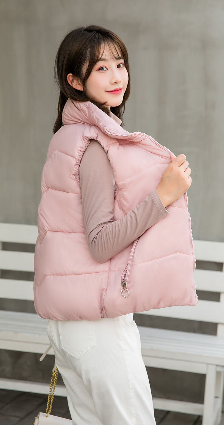 棉马甲女短款秋冬新款韩版宽松外穿立领马夹背心百搭外套坎肩米色l105