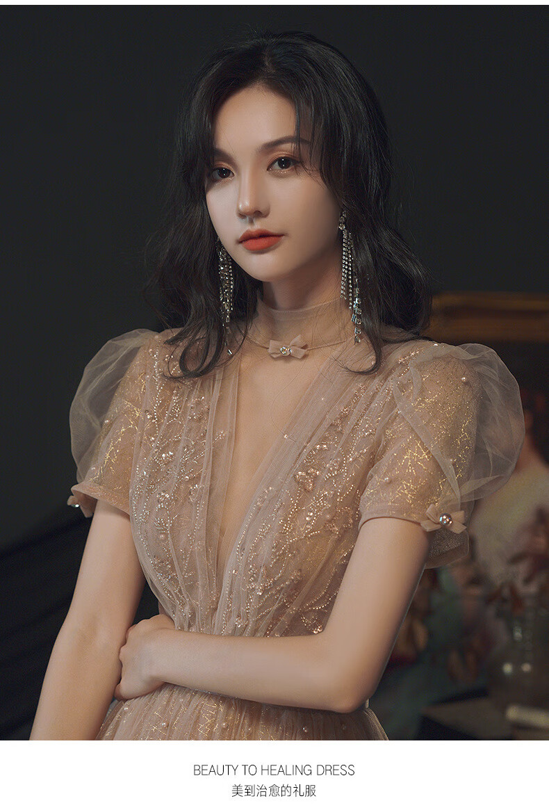 成人礼礼服女学生晚礼服女2022春季新款气质立领礼服宴会主持法式小