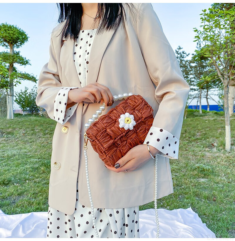 弋辰编织女包diy手工包夏天丝带纱网格板材料包ins自制珍珠雏菊包