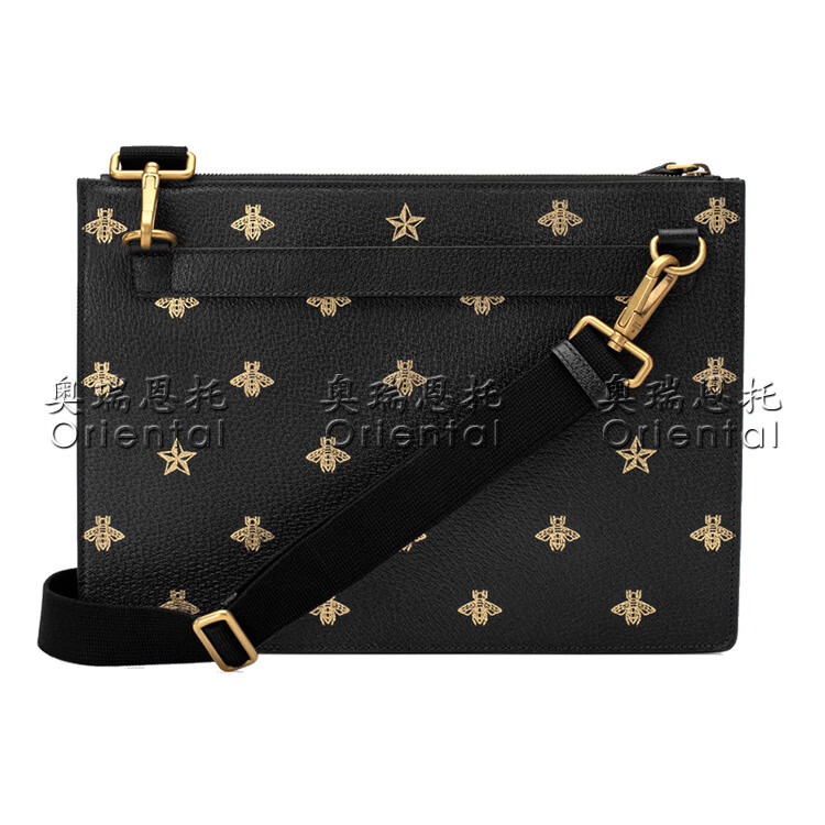 gucci古驰男包bee star小蜜蜂单肩手拿包450976 dj2mt 8474黑色 代购