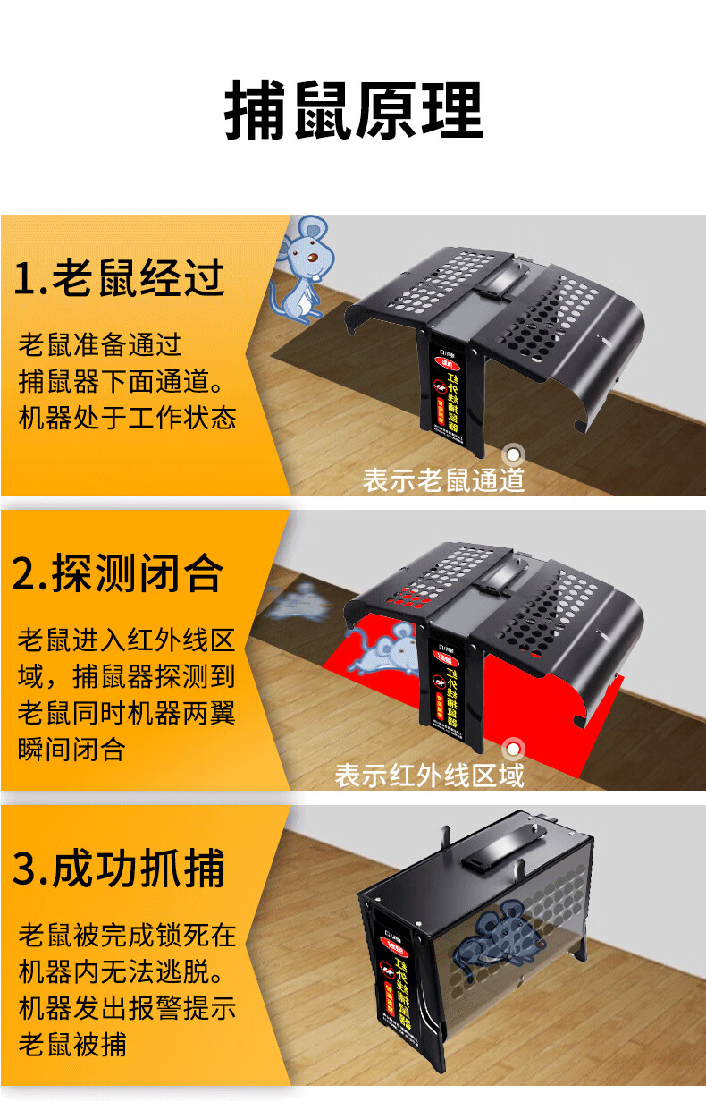 捉抓灭鼠器一窝端逮捕鼠神器家用全自动笼夹电子捕鼠器【图片 价格