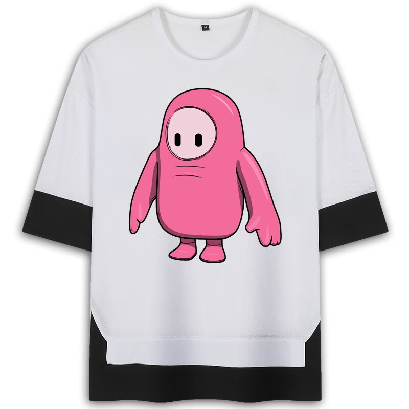 糖豆人周边steam二次元游戏联名周边糖豆人假两件短袖t恤衣服大码男款