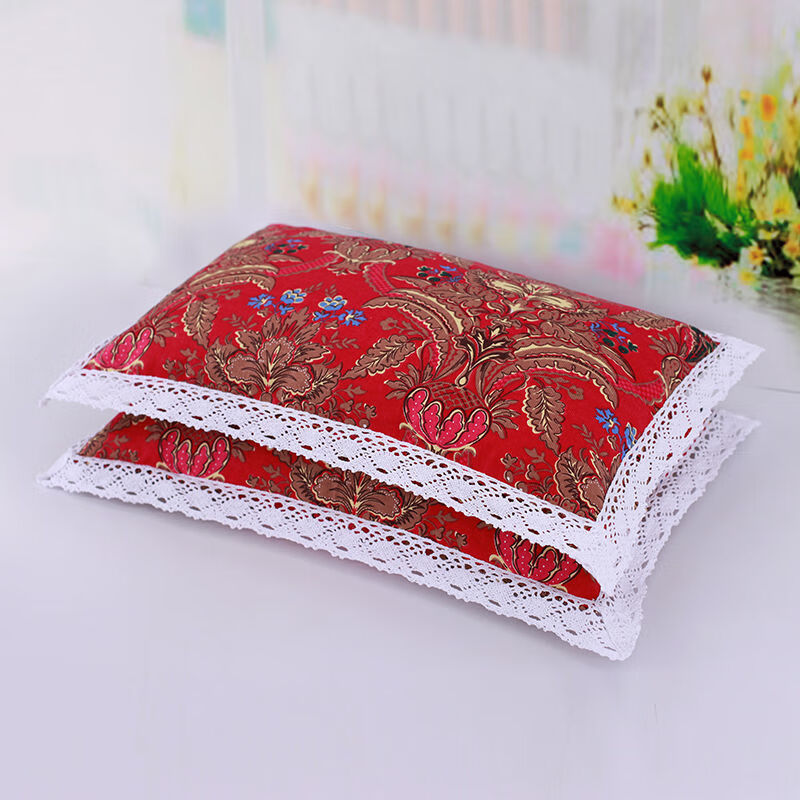 加厚老粗布花边枕套枕头套幼儿儿童学生青年单只装一对装 绿叶 款47*