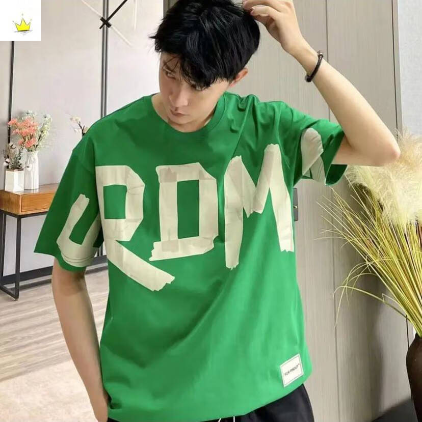 抖音同款北木先生服饰夏款胶印大字母情侣时尚圆领短袖t恤g9966潮绿色