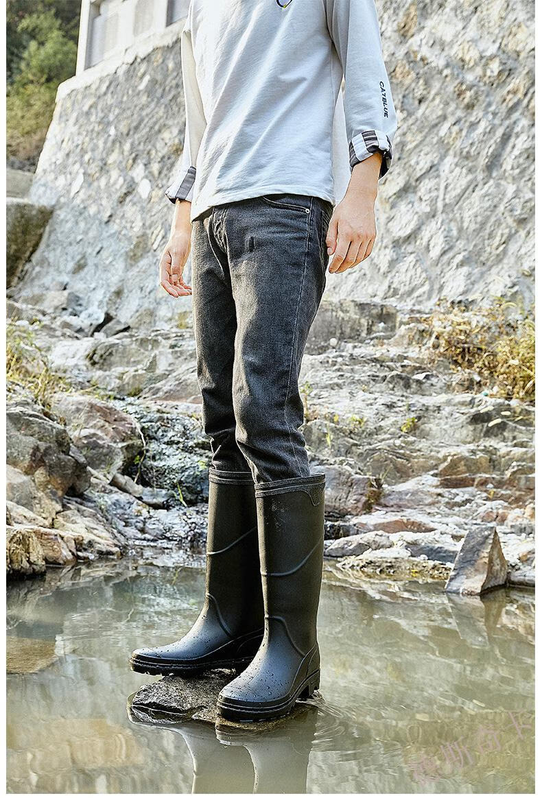 高筒雨鞋防滑日本男款水靴男士防蛇水鞋防水钓鱼胶鞋劳保工地雨靴