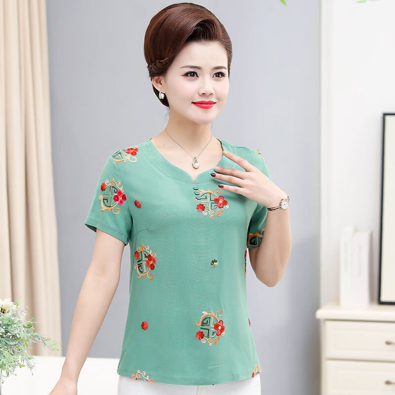 新款时尚妈妈夏装上衣洋气中老年夏季短袖t恤40岁50中年妇女衣服 西瓜