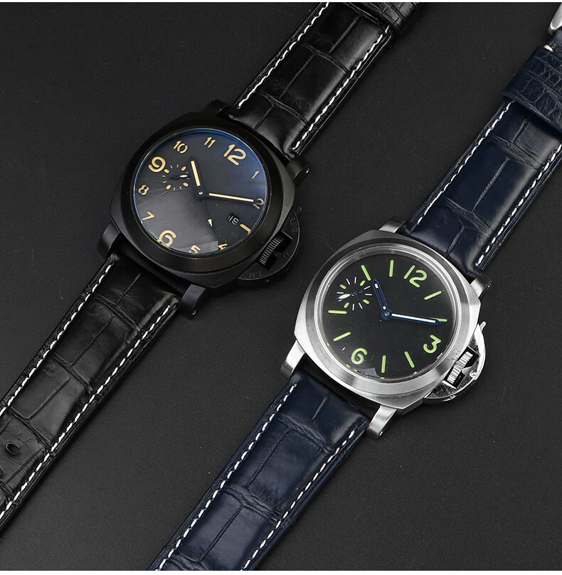 適用沛納海鱷魚皮真皮錶帶男panerai1950系列pam2224mm棕色黑色扣22mm