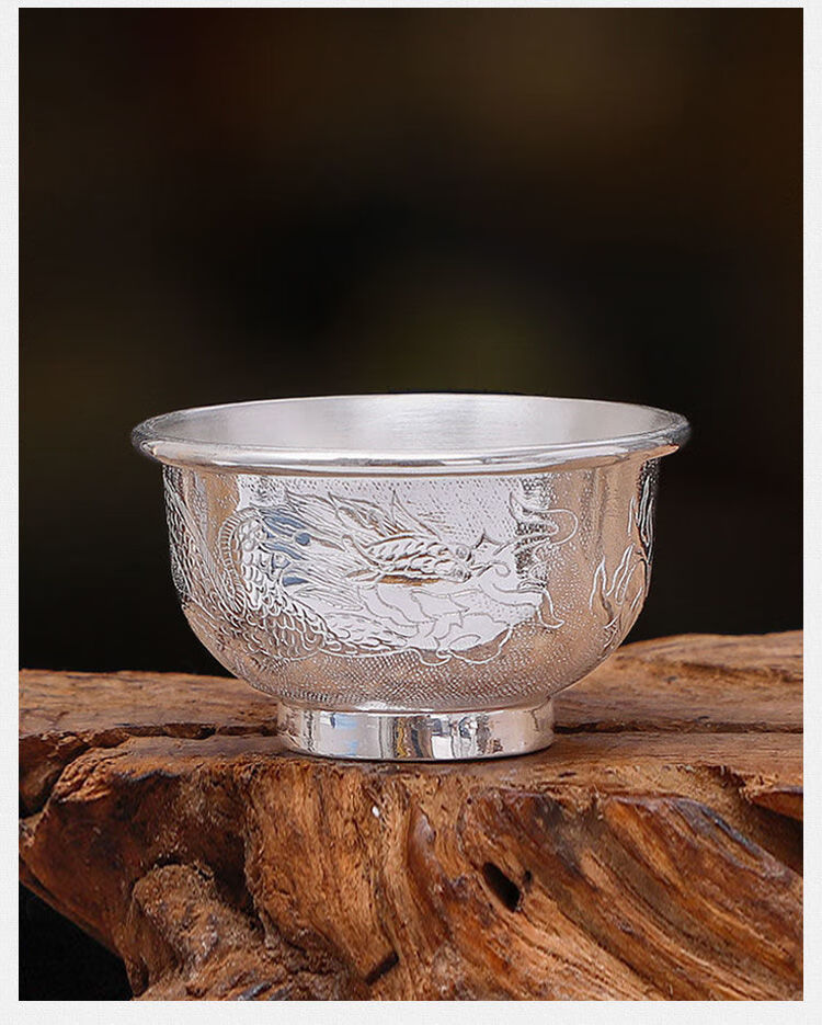 纯银酒杯二两杯银杯银杯子999纯银牡丹茶杯花开富贵银水杯家用茶道银