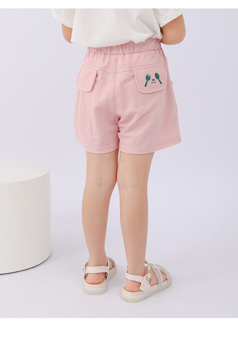 囧小孩女童针织裤2022年夏季童装新款简约时尚舒适粉色小童短裤 粉红