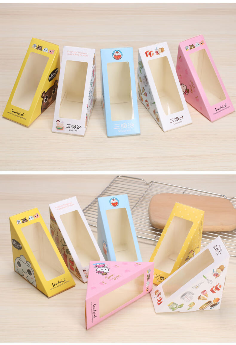三明治包装盒子三文治纸盒三角形袋透明开窗便当烘焙蛋糕打包盒 小猪