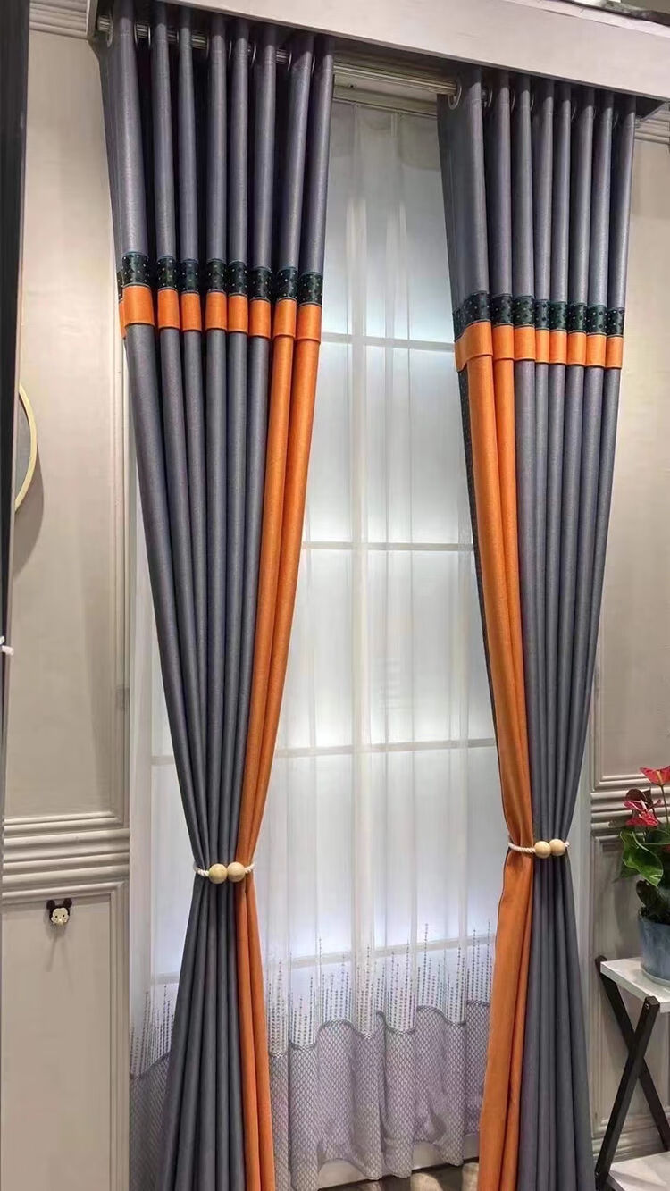 竖拼接窗帘全遮光大欧式家用客厅阳台卧室超厚云锦丝遮阳隔热窗帘欧式