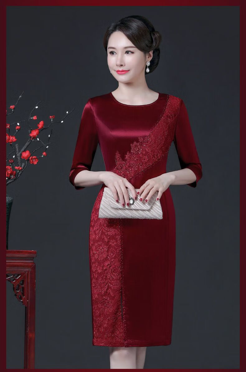 喜婆婆连衣裙高档夏天喜庆婚礼妈妈装夏天洋气裙子喜婆婆婚宴装礼服