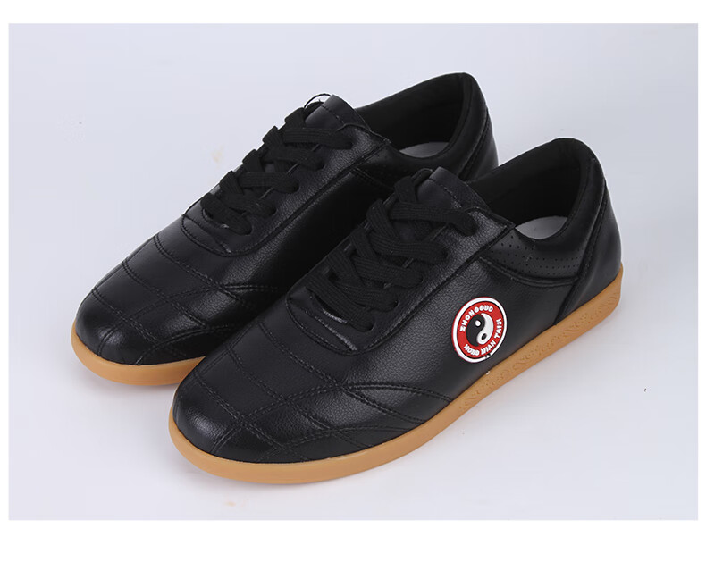 红 棉太极鞋加绒 太极鞋女秋冬加绒牛皮软牛筋底武术练功鞋男真皮太极