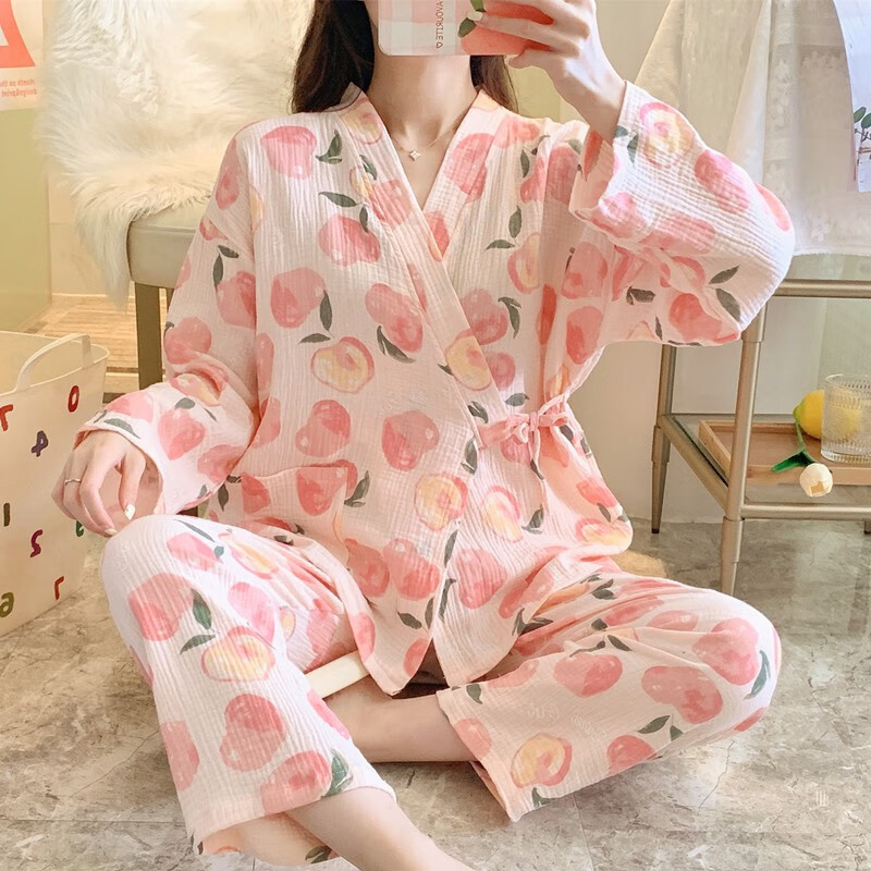 和服睡衣女夏季可爱日式纯棉纱布短家居服汗蒸服女薄浴衣套装qh350