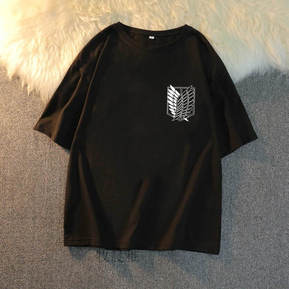 进击的巨人衣服动漫周边短袖自由之翼艾伦巨人日系二次元t恤黑色l
