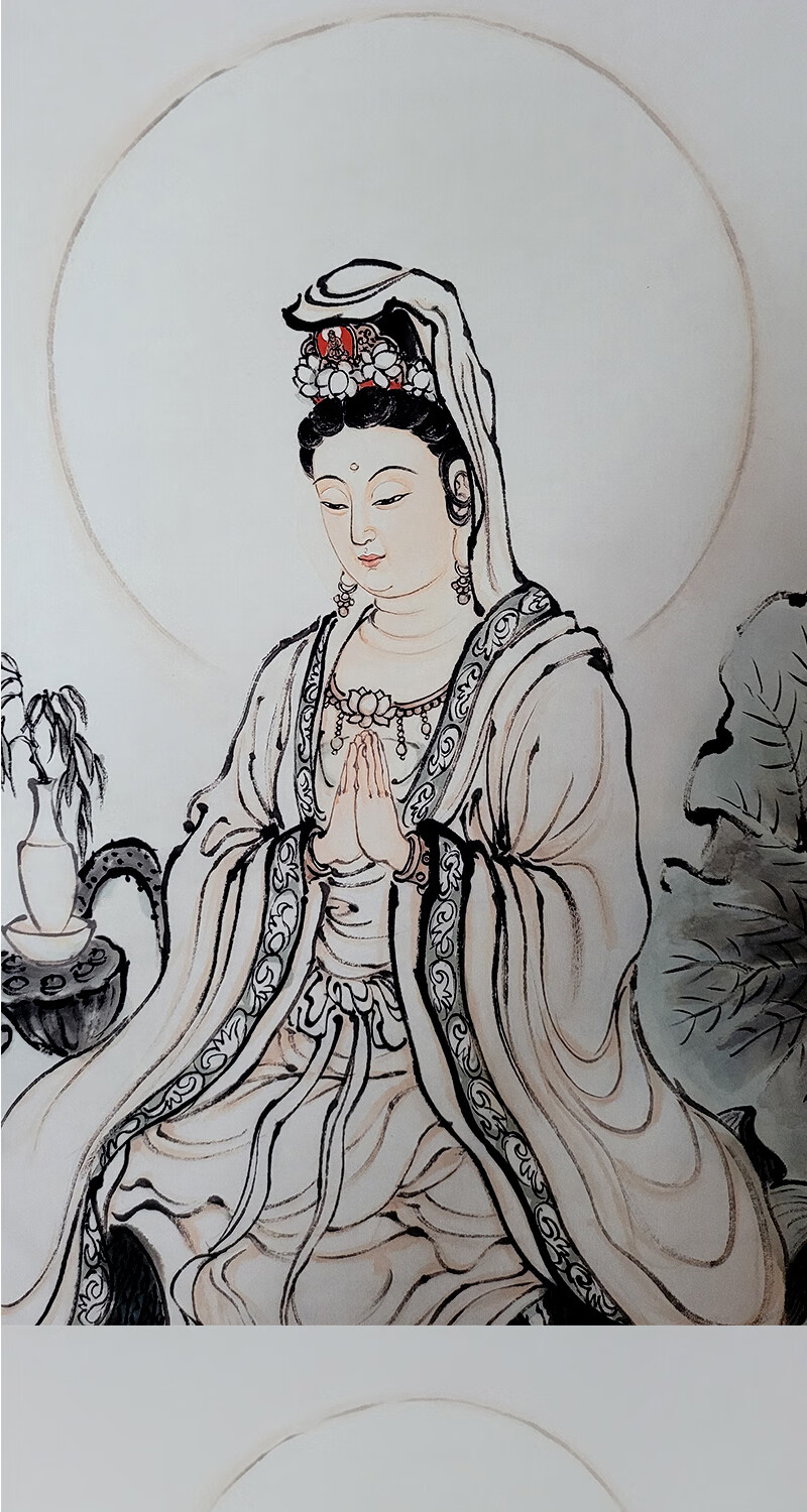 时尚家居卷轴挂画普陀山加护观音菩萨画像南海观音家用供奉观世音菩萨