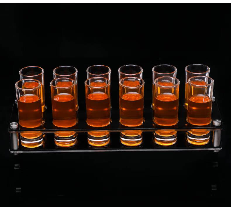 磨砂shot杯 酒吧ktv高款子弹杯长型鸡尾酒杯套装带杯架70ml磨砂洋酒杯