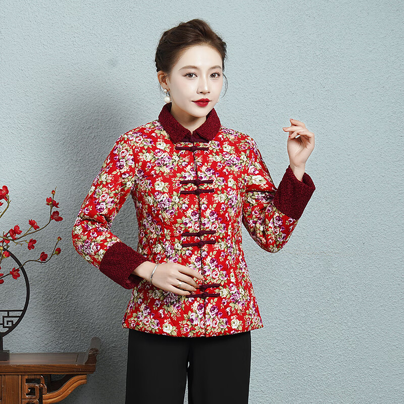 修身唐装小棉袄 妈妈装春秋民族风中式修身小棉袄中老年女薄款棉服