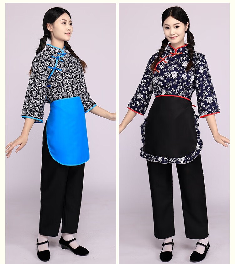 庆嫂村姑碎花采茶服装客家女百姓农民古装乡村民族舞蹈演出衣服网红