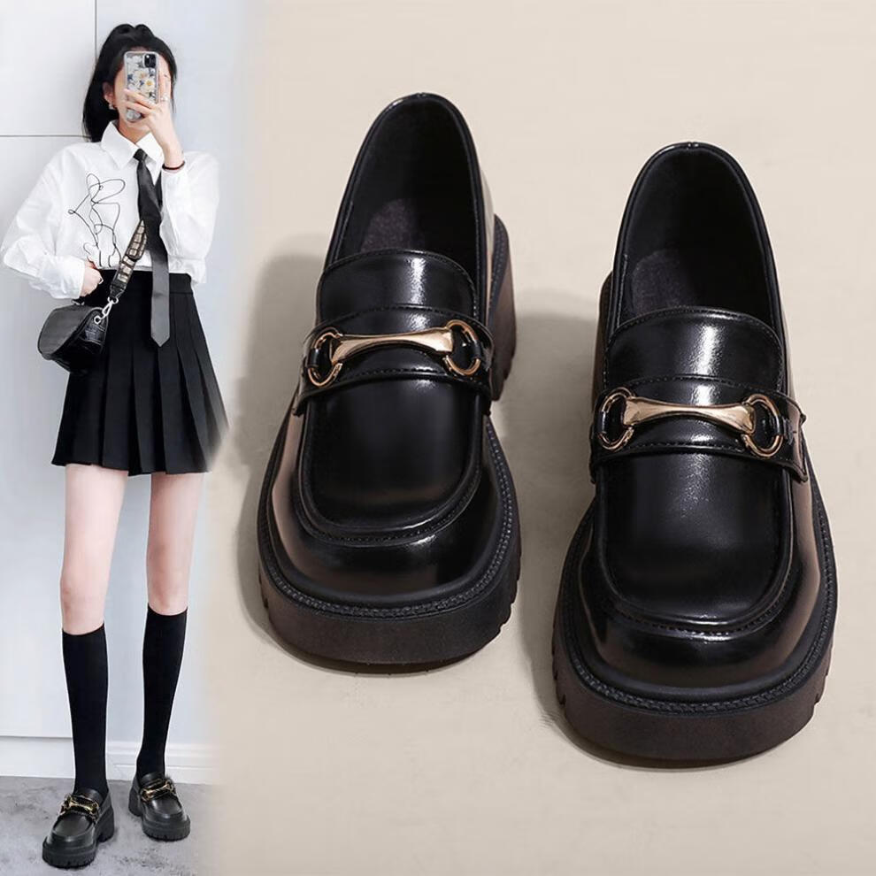 中学生演出皮鞋女初中生高中生单鞋新款英伦风厚底夏季学生鞋一脚蹬