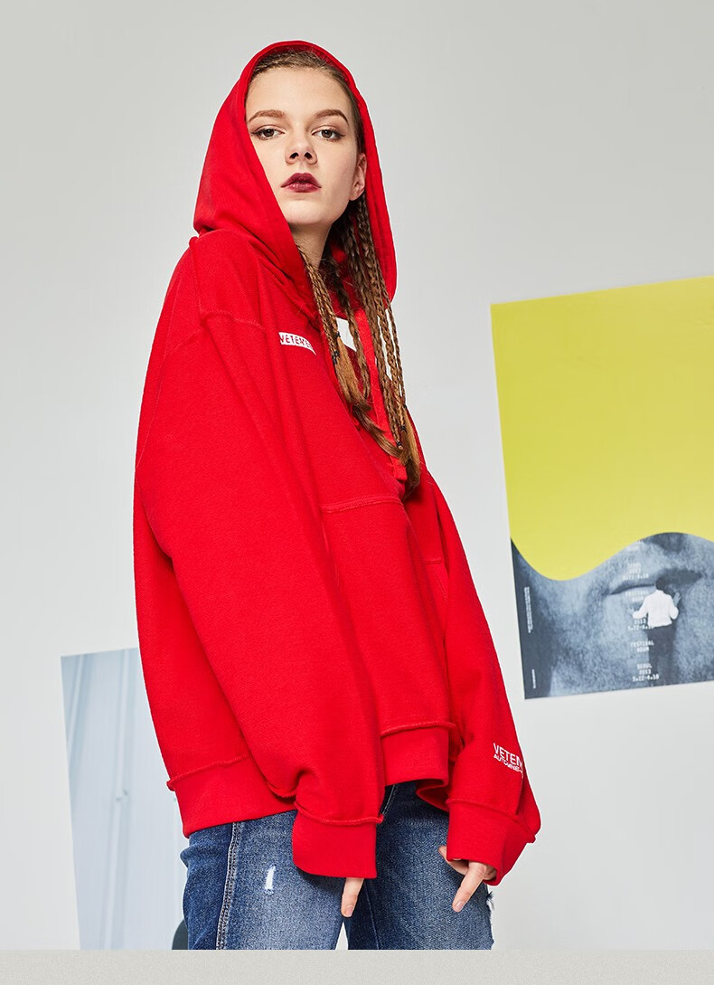 vetements卫衣女男同款春秋新款休闲宽松贴标连帽10726011 黑色 l