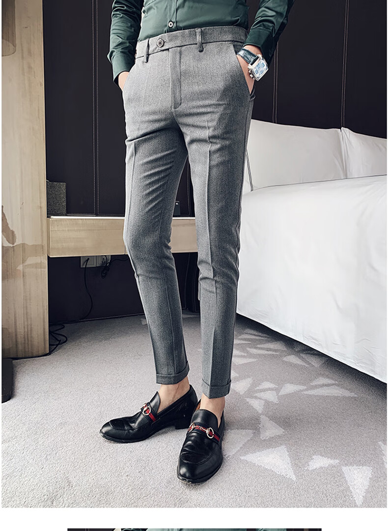 andseeyou潮牌西裤男春季新款格纹卷边长裤男修身小脚西装裤韩版潮流