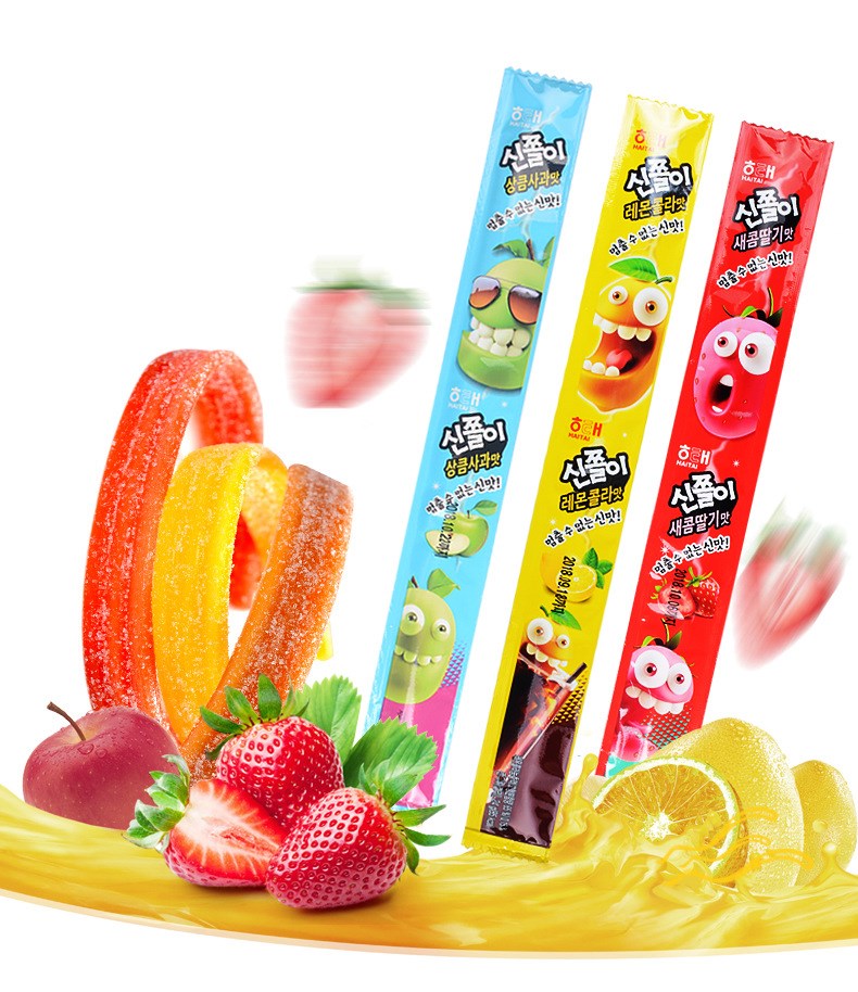 gummy candy韩国进口长条软糖长舌头酸甜果汁橡皮糖果零食24g 草莓味