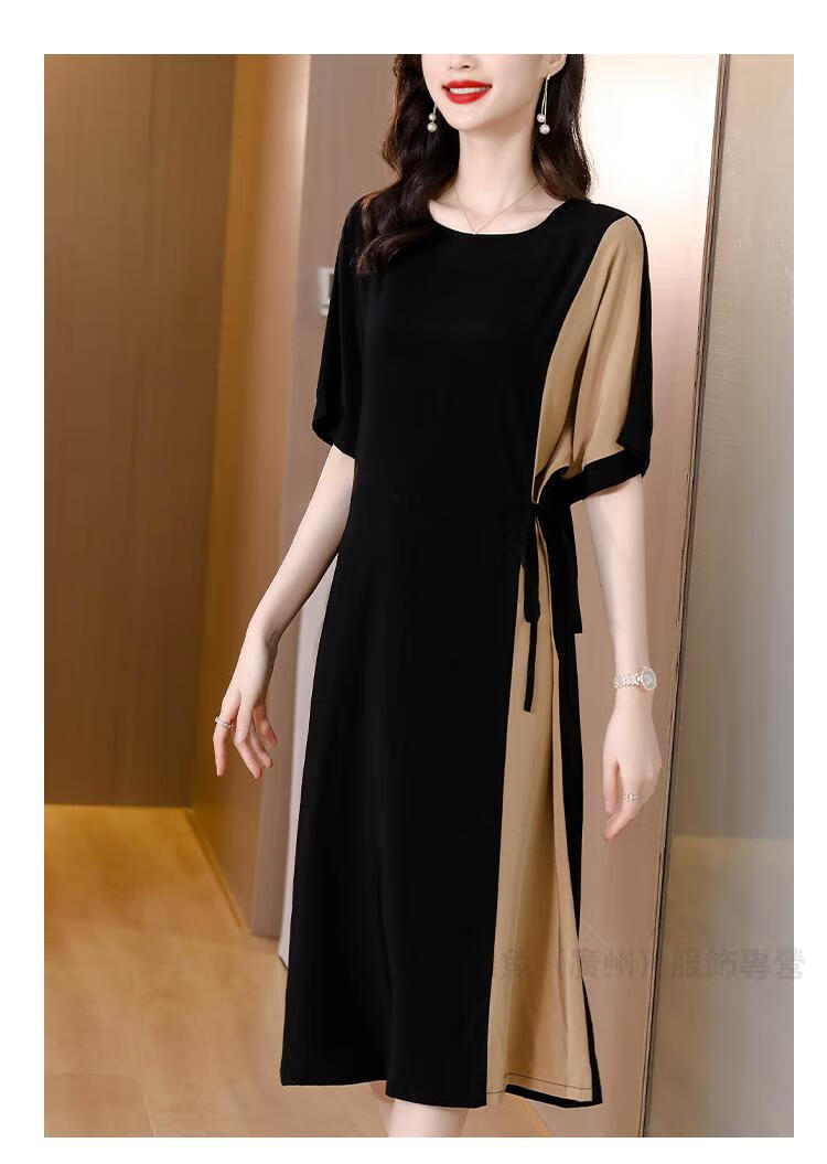 醋酸系连衣裙高档时尚洋气优雅女夏季女装气质宽松遮肚直筒长裙 黑色