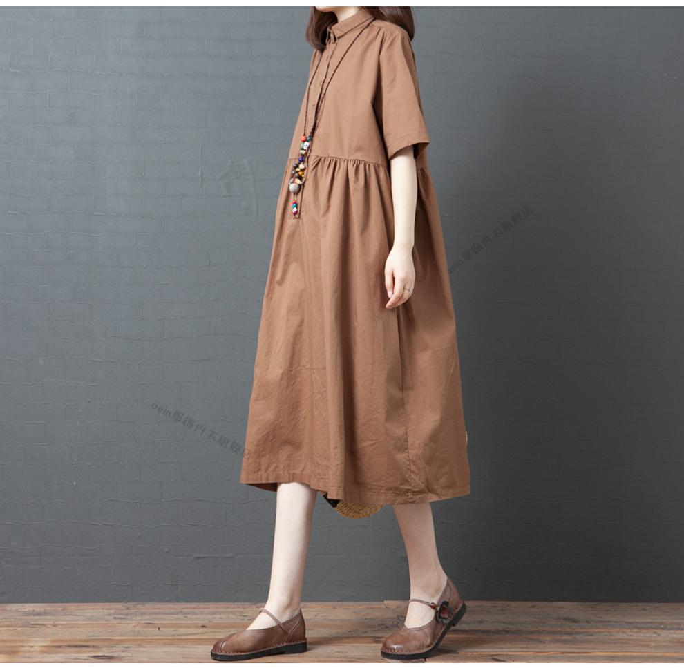 素素棉麻女装夏季夏季新款复古大码女装棉麻连衣裙胖mm宽松显瘦纯色