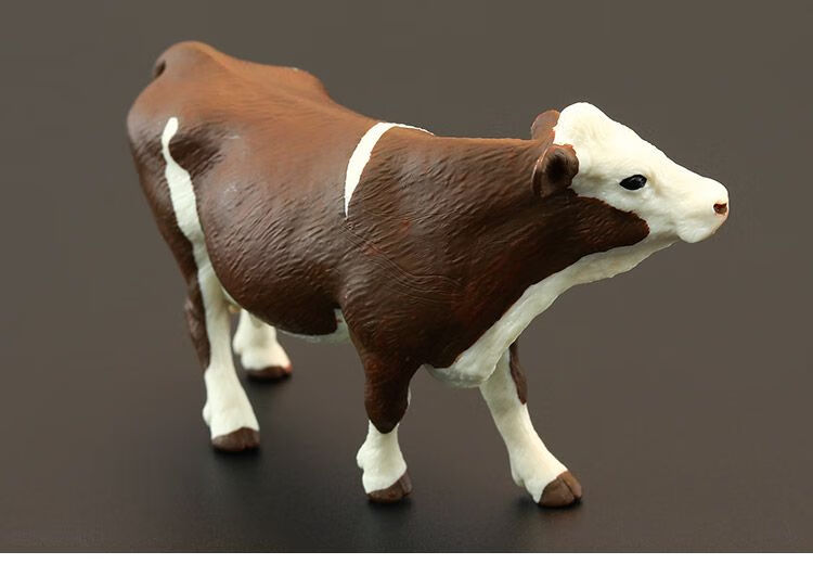 西门塔尔牛模型实心仿真动物模型套装农场动物玩具西门塔尔牛公牛黄花