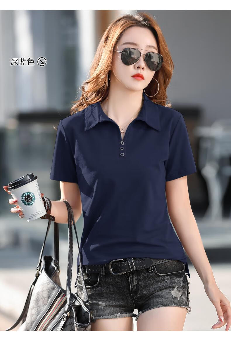 带领t恤女翻领polo衫短袖t恤女2022夏季新款带领休闲女装女士体恤职业