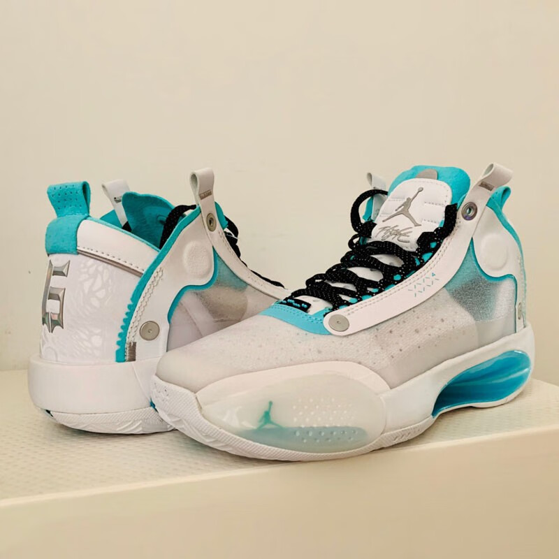 nike耐克女鞋airjordan34郭艾伦aj34镂空冰蓝舒适篮球鞋bq3384101白