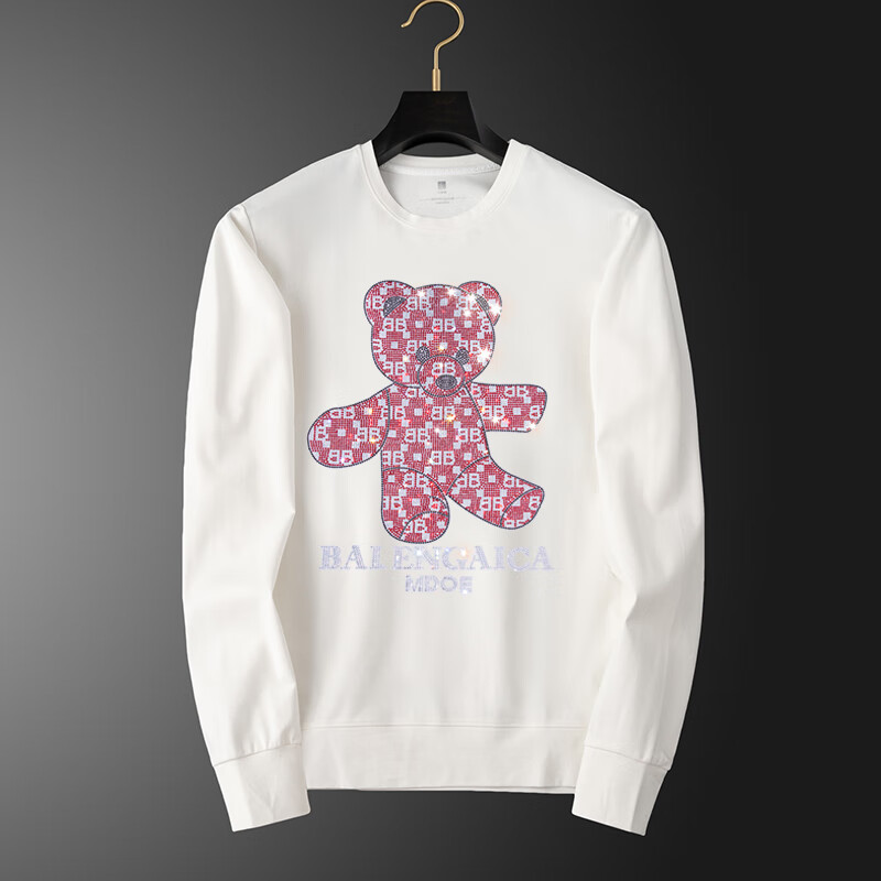 伊菲申轻奢潮牌2021秋季卫衣男长袖t恤男装重工烫钻衣服时尚百搭圆领