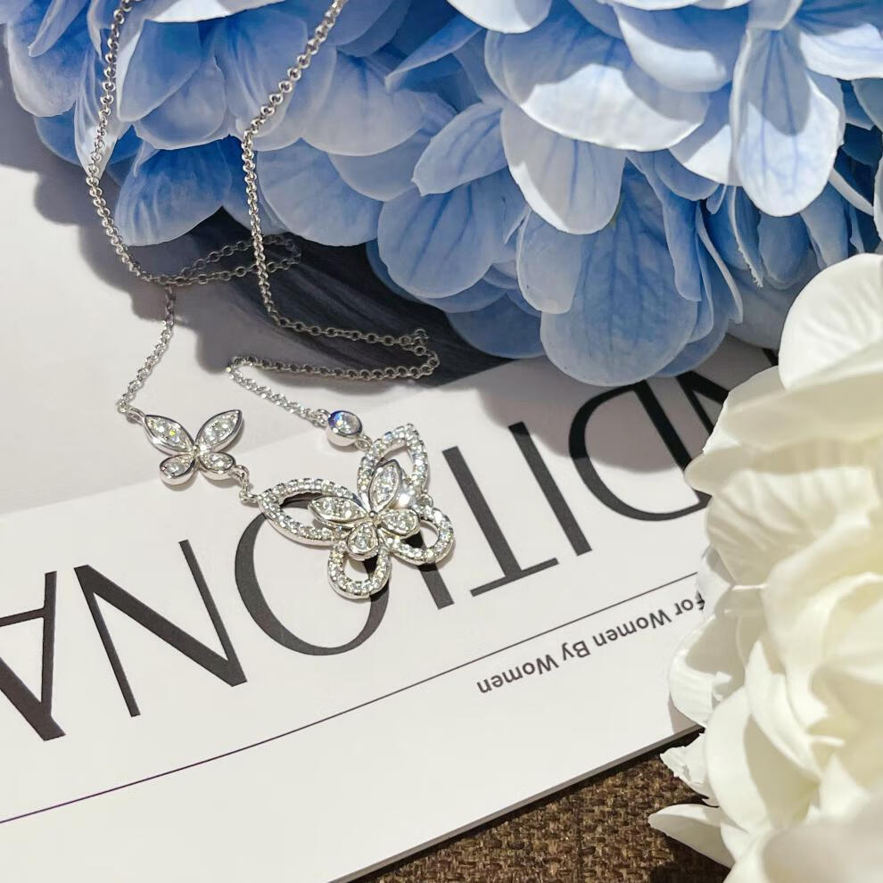 世宜得graff项链面面定制 graff立体蝴蝶满钻项链 s925银项链气质百搭